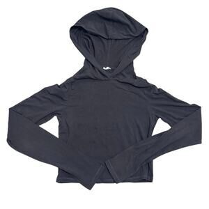 Y2K Style Thin Navy Crop Hoodie 💙 Lightweight Cotton Pullover • Size M